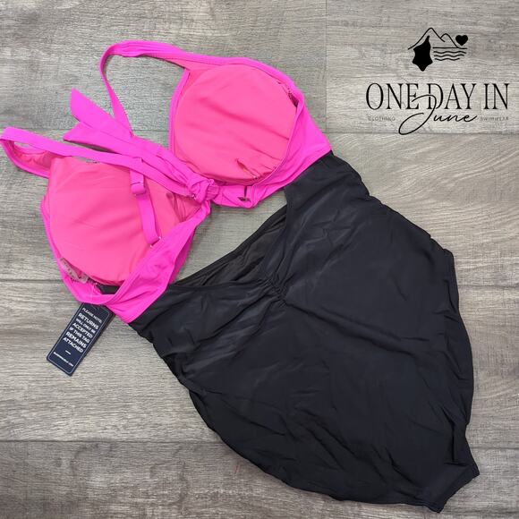 Blooming Jelly Cross Front Cut Out Tie Back One Piece Swimsuit Size XL - Picture 6 of 6